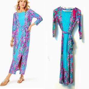 Lilly Pulitzer UPF 50+ Carabella Chillylilly Midi Dress in Seaweed Samba